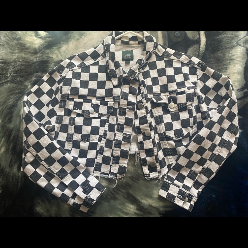 Checkered denim crop jacket